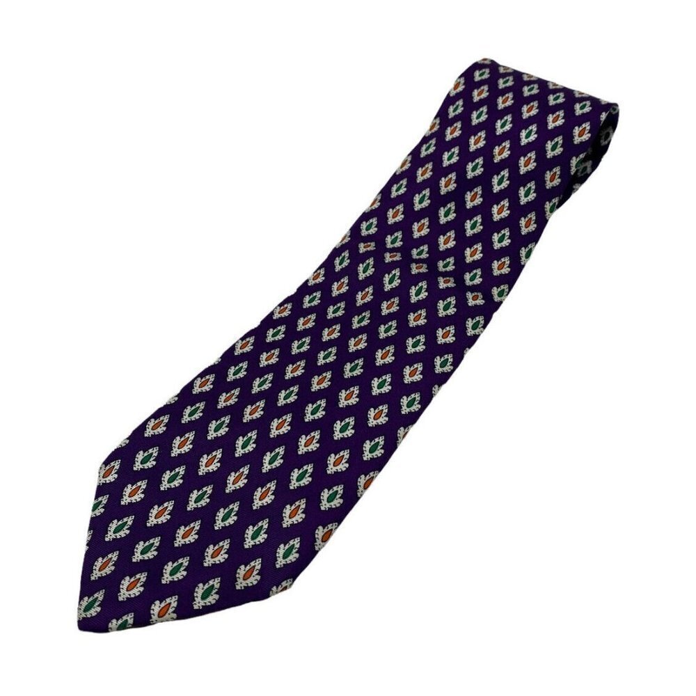BROOKS BROTHERS Makers Men's Silk Necktie Designer Purple Green Orange‎ 59" Long